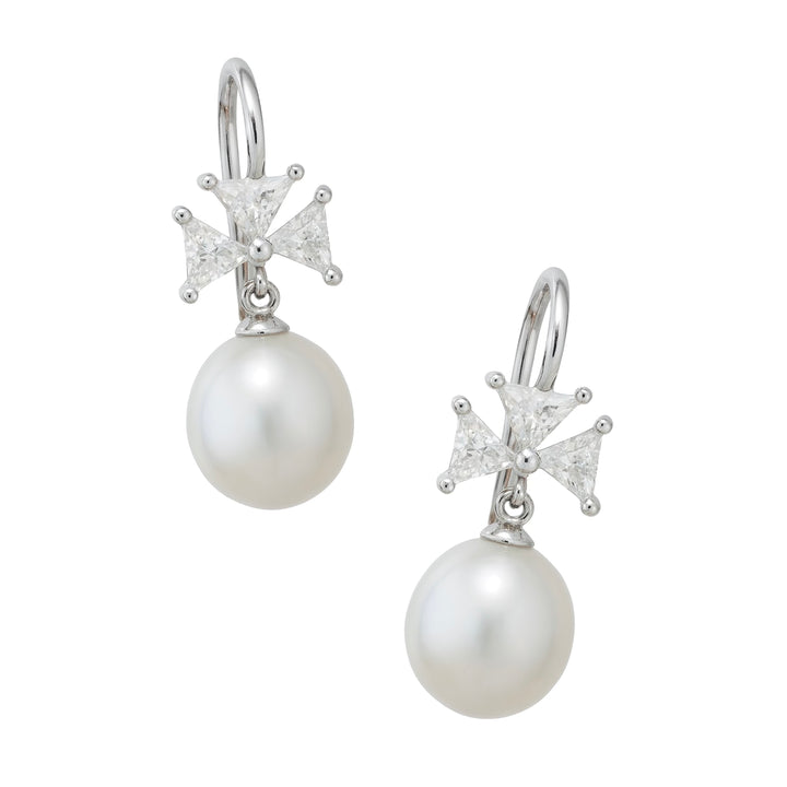 三角鑽珍珠垂墜耳環