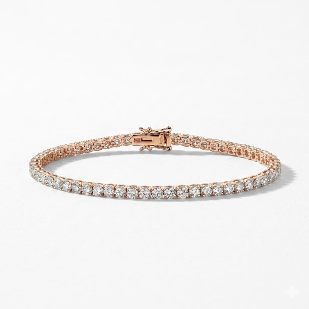 5分鑽石玫瑰金網球手鍊 Tennis Bracelet，經典連續排鑽手鍊，DDS訂製婚戒