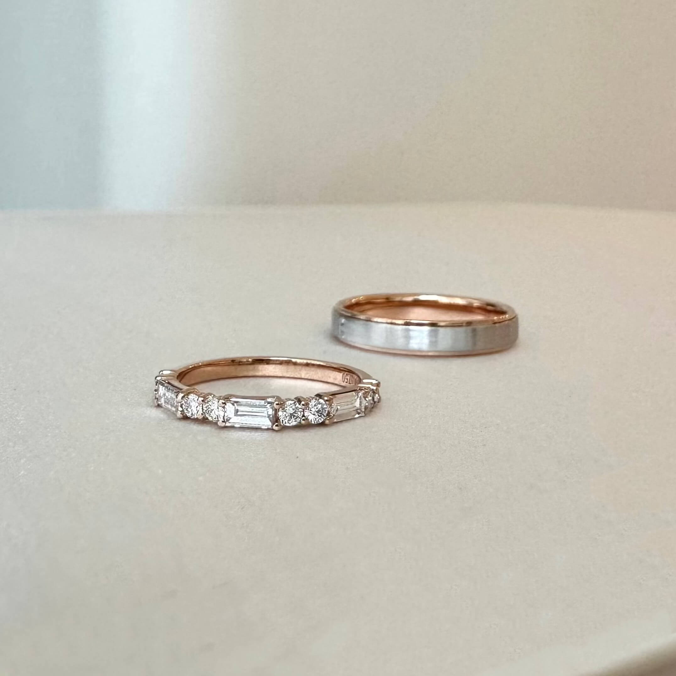 DDS 玫瑰金 法棍婚戒 長方鑽 實拍圖