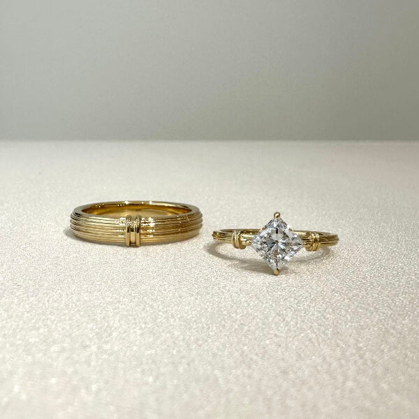 DDS 黃K金公主方鑽婚戒對戒 訂製款 實拍圖