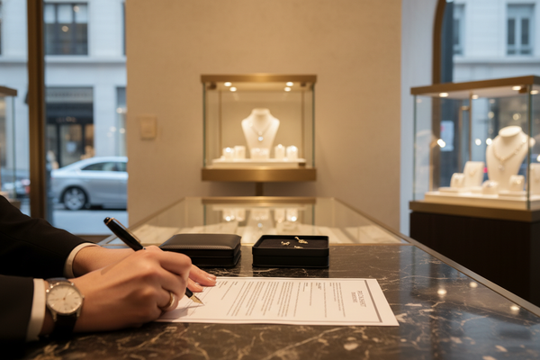 signing contract in a jewelry shop