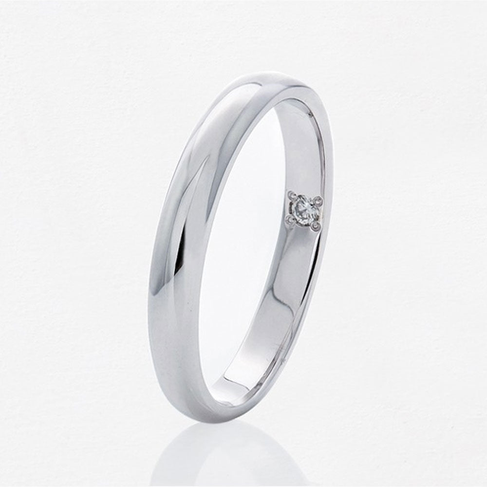 18K白金婚戒，極簡素面結婚戒指，內鑲鑽石對戒女戒款