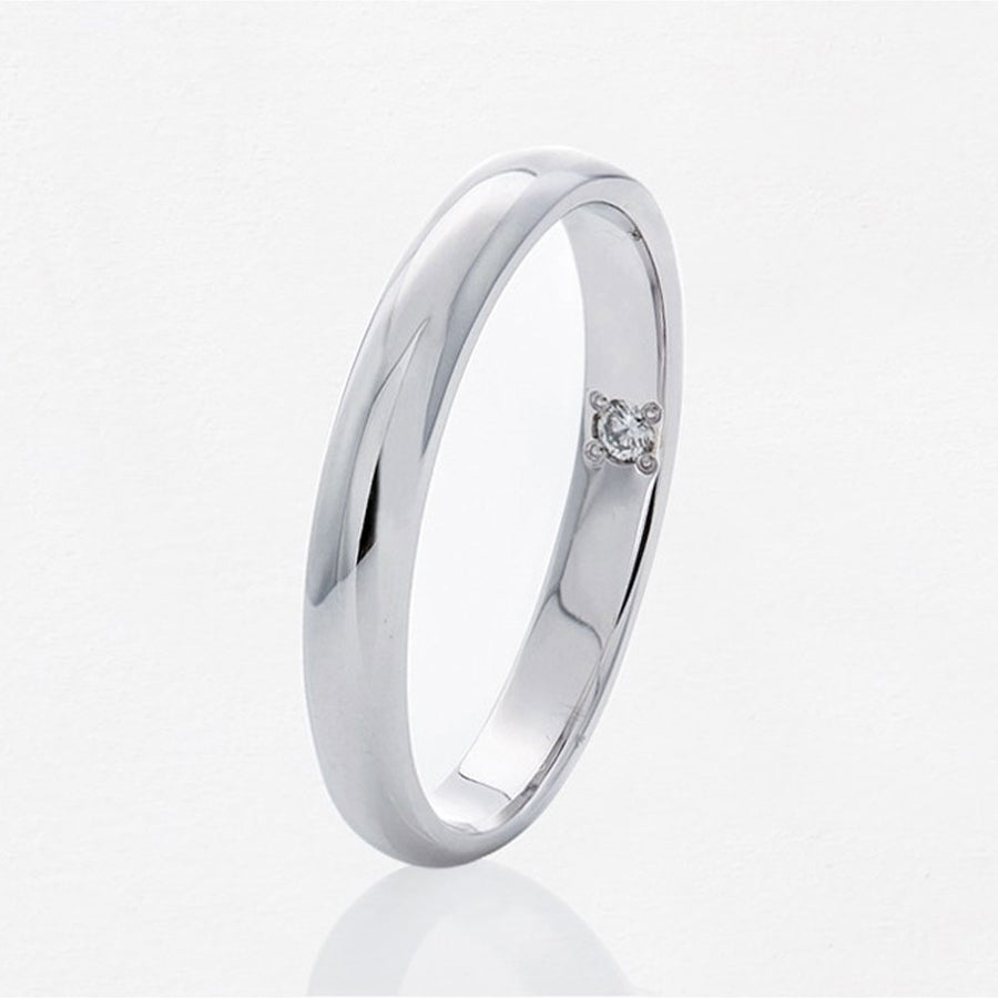 18K白金婚戒，極簡素面結婚戒指，內鑲鑽石對戒女戒款